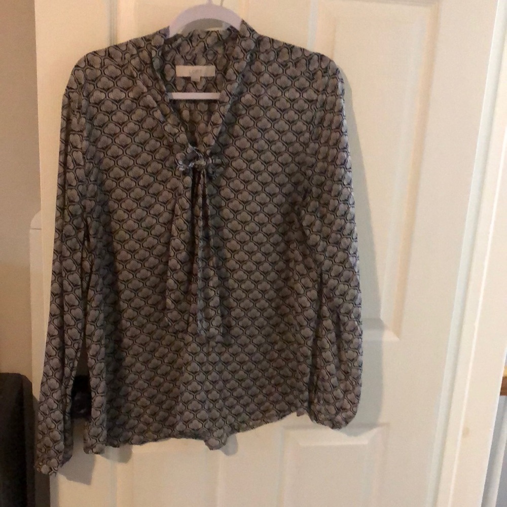 LOFT Black and White Patterned Blouse